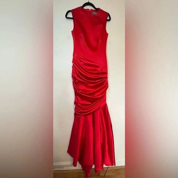 Rasario Satin Mermaid Fishtail Maxi Gown in Red Size IT40 NWT $2950 - Picture 8 of 13